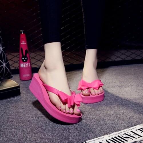 Sandals High Heels Women Flip Flops Summer Sandals Platform Wedges Slippers EVA Bow Fashion Beach Shoes Female 2021