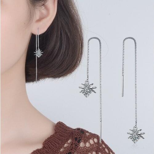 TJP New Arrival Rose Gold Spider Long Tassel Women Earrings Jewelry Top Quality 925 Silver Earrings For Girl Party Shiny Crystal