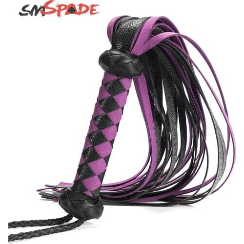 SMSPADE Black and Purple Bondage Boutique Soft Flogger Faux Leather Flirting Whip Spanking BDSM Adult Sex Toys