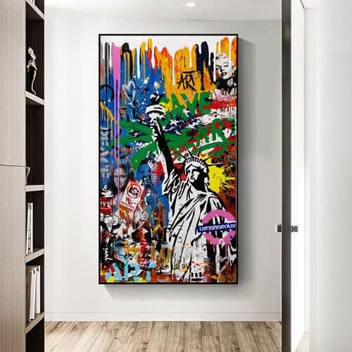 Statue of Liberty Graffiti Art Canvas Painting Abstract Posters and Prints Street Wall Art Picture for Living Room Home Decor