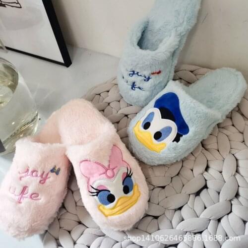 Disney cartoon cute soft bottom autumn and winter warmth non-slip plush cotton slippers household mopping thick cotton shoes