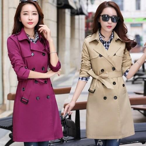 Women Fashion Trench Coat Korean Spring Autumn Double Breasted Bandage Long Jacket Ladies Elegant Office Outwear Windbreaker