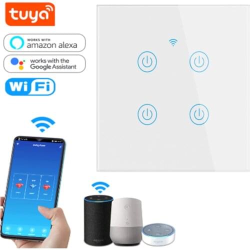Smart Wifi Touch Switch No Neutral Wire Required Smart Home 1/2/3/4 Gang Light Switch 220V Support Alexa Tuya App Remote Comtrol