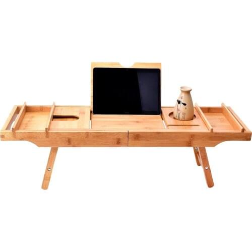 Extendable Bamboo Bathtub Tray Canddy Bath Tray Wooden Bathroom Storage Spa Bath Tub Tray Bridge Shelf Organizer Reading Rack