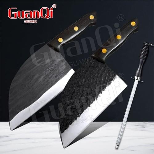 High Carbon 5Cr15Mov Steel Kitchen Knife Wood Handle Butcher Knife Forged Cleaver Slicing Knife Traditional Bone Chopper Cooking