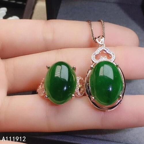 KJJEAXCMY fine jewelry natural Jasper 925 sterling silver women pendant necklace chain ring set support test noble