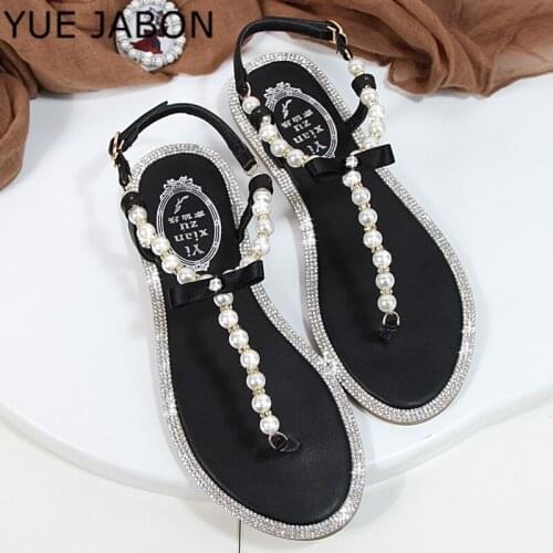 Black Handmade Summer Sandals Women Flats Sandals Buckle Strap String Bead Womens Shoes Beach Sandals Beach Slippers Size 43