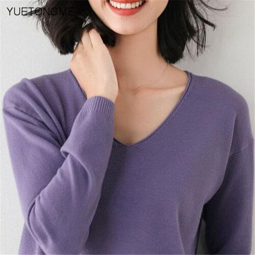 Women knitting sweater long sleeves curled V-neck female Casual Solid fashion thin pullover Ladies winter sweater SW100
