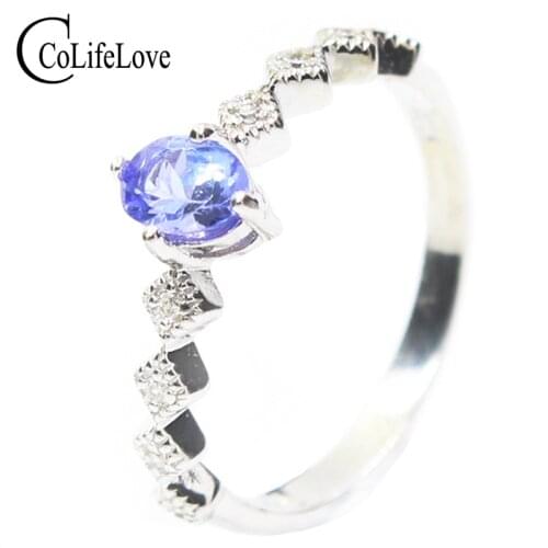 100% Natural Tanzanite Wedding for Woman 0.5ct 4mm*5mm Tanzanite Gemstone Silver Ring Solid Sterling Silver Tanzanite Ring