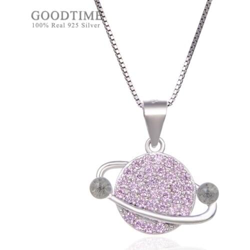 Fashion Necklace Pure 925 Sterling Silver Creative Crystal Cosmic Planet Necklace For Women Girl Party Jewelry Accessories