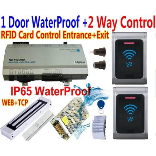 1 Door WaterProof WeatherProof Door Controller Kit with Access Controller door entrance+Exit Web/TCP+2 Metal RFID Card Reader