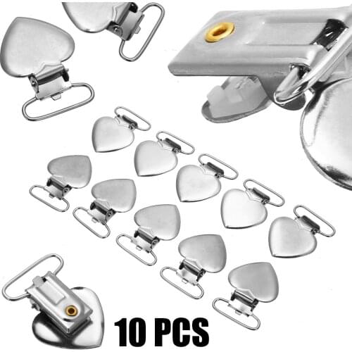 10Pcs Cute Metal Baby Pacifier Clips Peach Heart Braces Suspender Infant Soother Clasps Holders Strap Brace Clamps