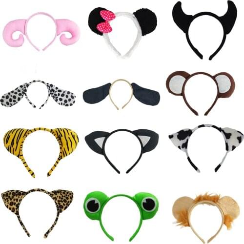 12pack Plush Cartoon Zoo Animals Ears Headband Birthday Halloween Costume Party Cosplay - Sheep Panda Cat Lion Milk Frog Tiger