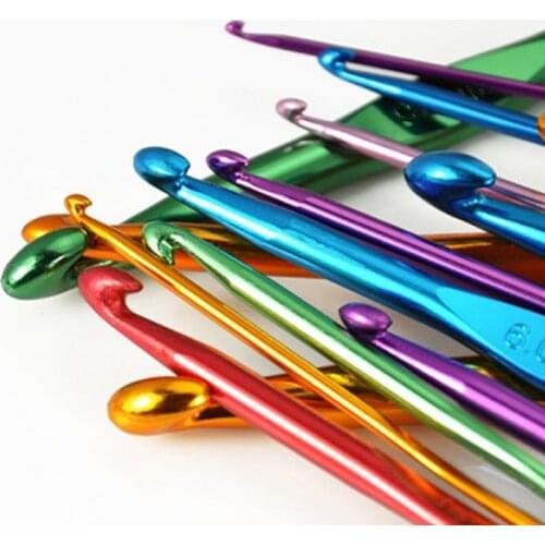 14Pcs/Set Crocheting Needle Tool Metal Aluminum Colored Crochet Sweater Knitting B99