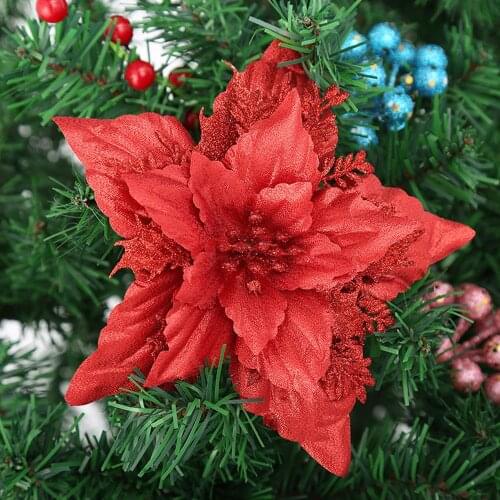 2pcs 18cm Merry Christmas Tree Ornaments Wedding Artificial Flowers For Home Decoration Xmas Happy New Year Fake Flower Head DIY