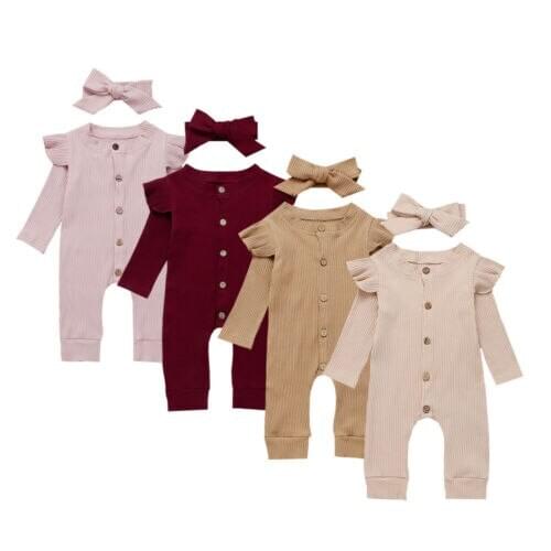 2020 Autumn Winter Baby Romper Newborn Baby Girls Boys Clothing Ribbed Jumpsuits Knitted Cotton Playsuits Solid 2PCS Outfits