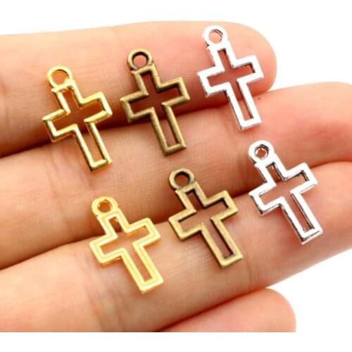 40pcs Charms Hollow Lovely Cross 17x10mm Bronze Gold Antique Silver Color Pendants DIY Making Findings Handmade Tibetan Jewelry
