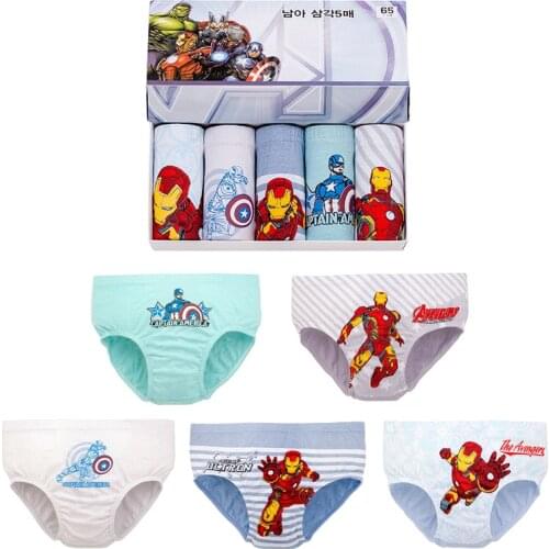 5Pcs Childrens Briefs Cartoon Underwear Iron Man Captain America Cotton Baby boys Short Panties Kids Soft Short Briefs boxed