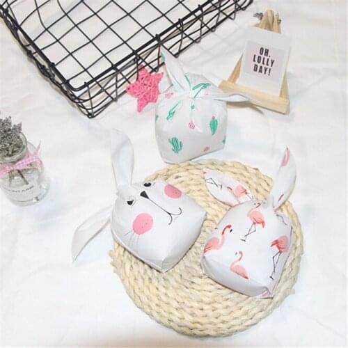 500PCS Cartoon Cute Flamingo Rabbit Ear Wedding Birthday Favor Candy Gift Bags Bunny Cookie Snack Biscuit Packaging Bag