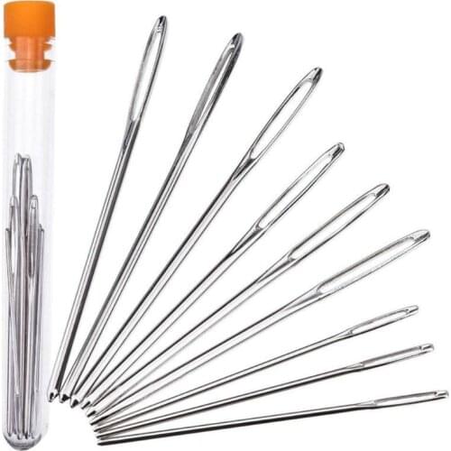 9Pcs Large Eye Metal Needles Cross Stitch Knitting Needle Set With Case Leather Embroidery Thread DIY Sewing Needle Accessories