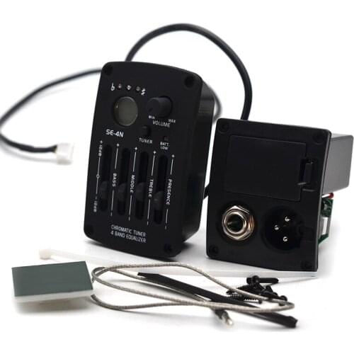 SE-4N 4 Band EQ Acoustic Guitar Preamp with Round Digital Procedding Tuner Equalizer Guitar Pickup Rubber Oil Black