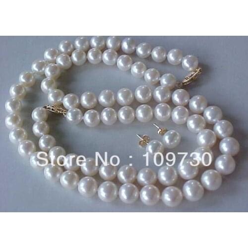 Jewelry SET OF 10MM AAA SEA WHITE SHELL PEARL NECKLACE, BRACELET & EARRINGS (A0516) -Bride jewelry