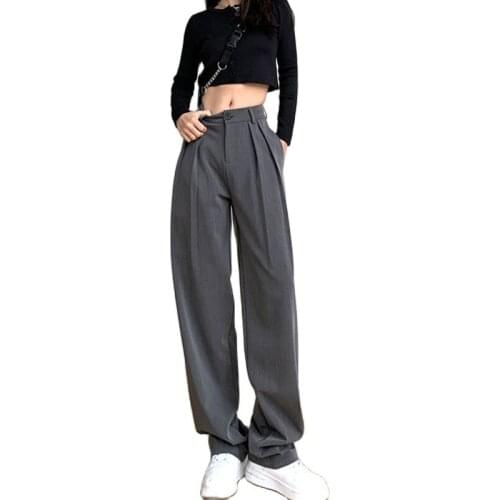 Casual Suit Pants Women Spring And Summer Thin Wild Loose Straight Wide Leg Pant Femme Black Gray High Waist Trousers