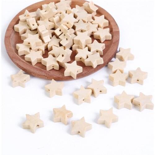 Julie Wang 50PCS Natural Wooden Bead Star Shape Loose Spacer Beads For Necklace Bracelet Dangle Jewelry Craft Accessory DIY 19mm