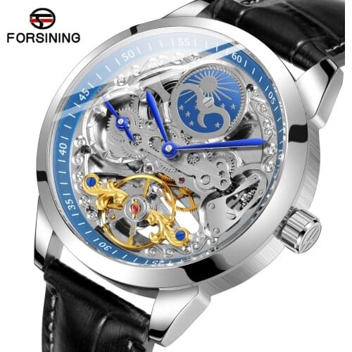 2021 New Mens Watches Forsining Top Brand Leather Chronograph Waterproof Sport Automatic Quartz Watch For Men Relogio Masculino