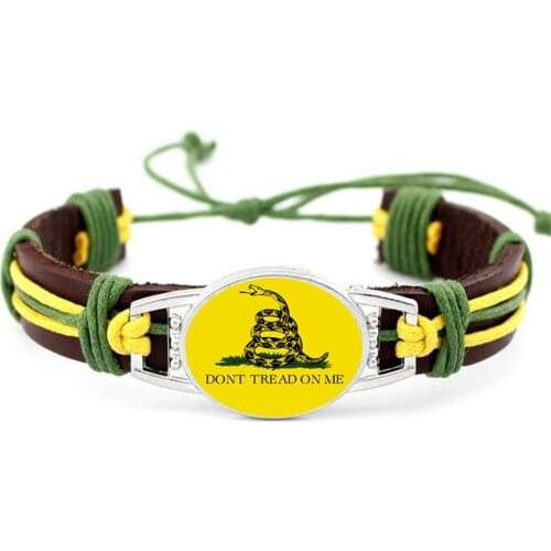 Don't Tread on Me Bracelets Glass Cabochon Green Yellow Cord Woven Leather Bracelets Women Men Girl Boy Jewelry Dropshipping