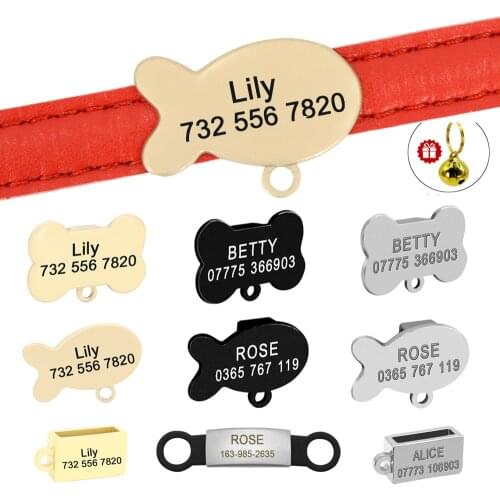 Anti-lost Dog Cat ID Tag for Collar Engraved Pet ID Tags Personalized Nameplate Fish/Bone/Cube Shape Chihuahua Free Bell Gift