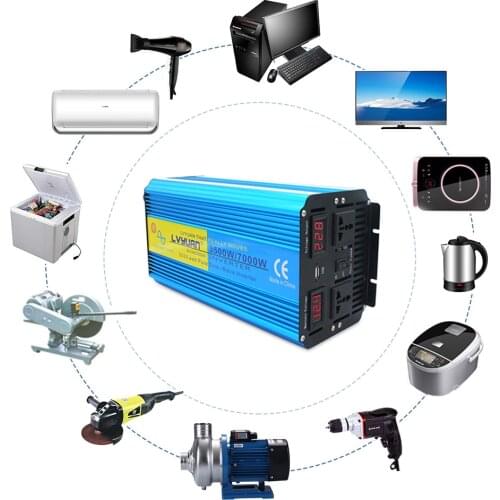 Inverter 12v/24v 220v 7000w pure sine wave solar inverter Voltage transformer converter LED display usb charging dual socket