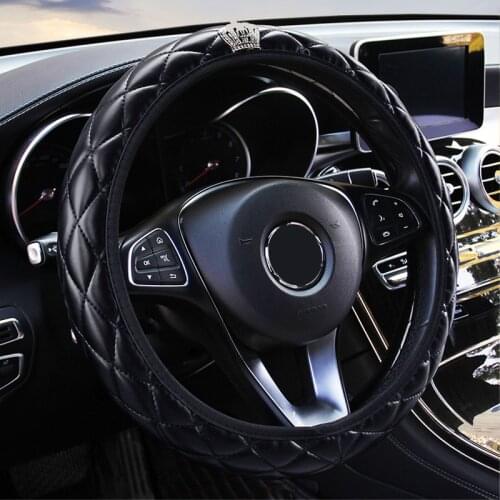 Faux Leather Car Steering Wheel Cover With Diamond Crown Without Inner Ring For NISSAN-SENTRA For PEUGEOT-508 For Peugeot 206