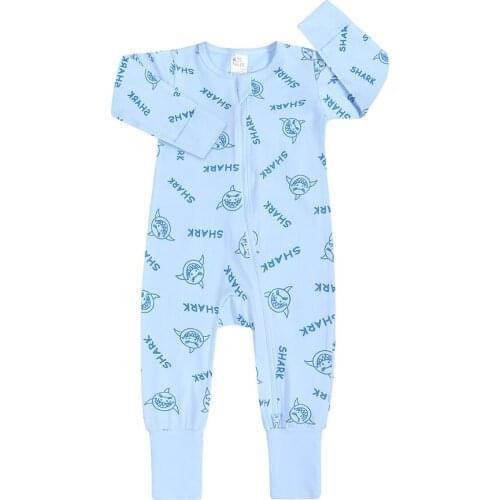 Newborn Shark Zipper Romper Clothing Cotton Shark Baby Playsuit Long Sleeve+Pant Jumpsuit Toddler Boys Onesies For Boys Girls