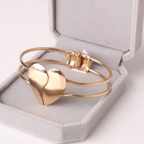Korean Fashion Personality Jewelry Frosted Heart-shaped Glossy Double Heart Gold Bracelet Valentines Day Gift For Women