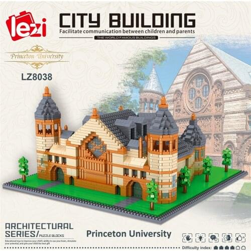 Lezi LZ8038 World Famous School Model Set Princeton University Micro Mini Blocks USA University 2447pcs City Building Brick Toys