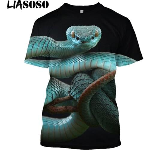 LIASOSO Cold-Blooded Animal Snake Python T-shirt Harajuku Summer Hot New Style Men Women Fashion Fun Hip Hop Anime Print Tee Top