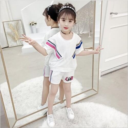 Fashion Kids Girl Clothes Set Sportswear Summer Baby Colorful Striped Tshirt Shorts 2Pcs/sets Children Outfit Cotton Tracksutis