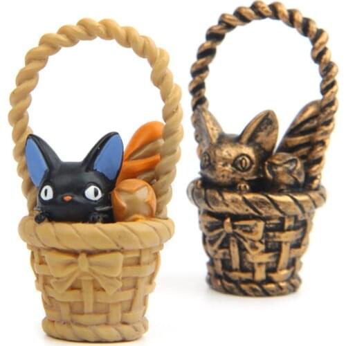 Cartoon Black Witch Cat Bread Basket Copper Kitten Kiki JiJi Fairy Garden Home Decoration Craft Miniature Landscape Decor Toys