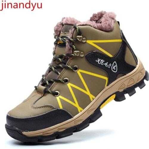 Mens Waterproof Warm Safety Shoes Outdoor Work Boots Mens Industrial Construction Shoes Non-slip Anti-puncture Work Shoes Men