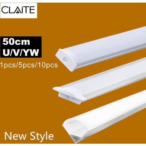 New 1x 2x 3x U V YW Three Style 50cm Aluminium Channel Holder for LED Strip Light Bar Under Cabinet Lamp Kitchen 1.8cm Wide