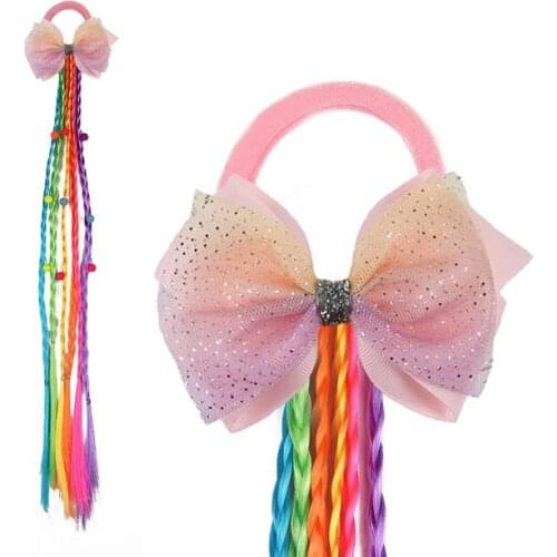 NEW 4.5inch Lace Flower Bowknot Twist Wig Headband Girls Elastic HairBand Yarn Hair band Kids Holder Baby Girls Hair Accessories