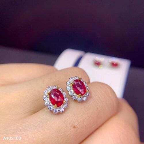 KJJEAXCMY Supporting detection 925 sterling silver inlay optimized for Ruby female earrings floral geometry support detecti
