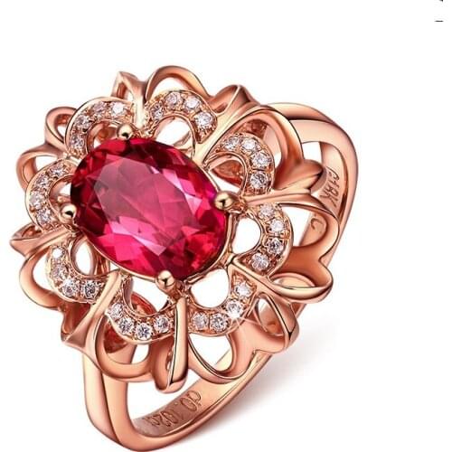 UFOORO Shuning Red Zircon Rings Luxury Flower Rose Gold Engagement Fashion Rings For Woman Wedding Anniversary Jewelry Gift