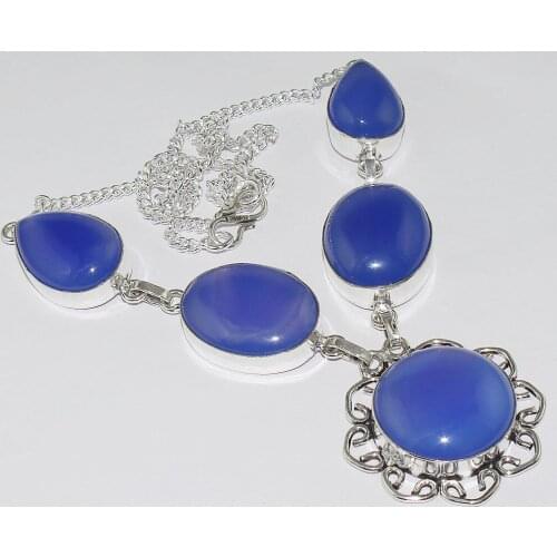 Chalcedony Necklace Silver Overlay over Copper , 50cm, N1001