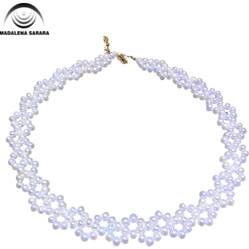 MADALENA SARARA ELEGANTE AAA 5-6MM FRESHWATER PEARL NECKLACE White Pearl Handmade MD-NK-001016