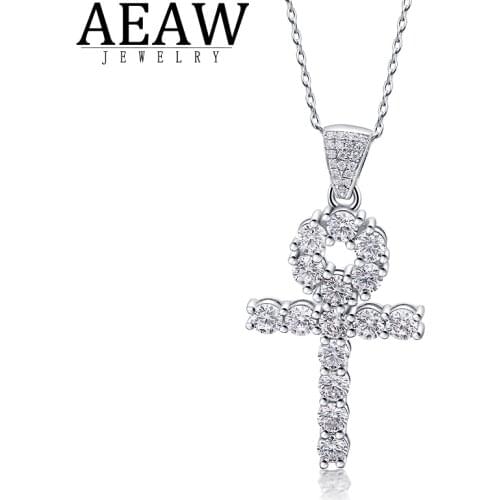 Round Brilliant Cut Moissanite Necklace Fine Pendant 18K White Gold Plated Silver DEF Color VVS1 Test Positive