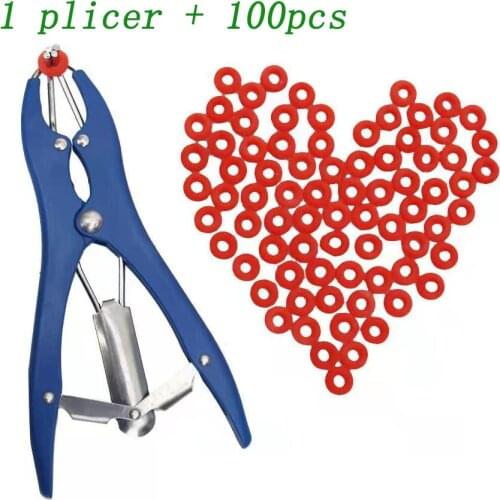 1PC Piglet Sheep Tail Castration Forceps Plicer With 100PCS High Elastic Particulate Rubber Ring Farm Animal Livestock Supplies