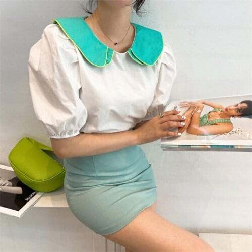 Summer Womens Color Matching Lapel Dresses