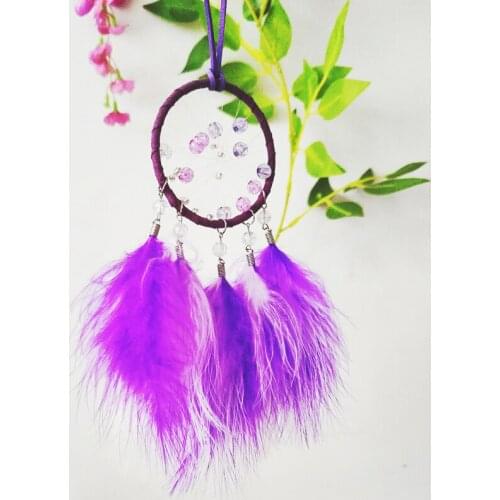 Purple Feather Wind Chime Beads Dream Catcher Wall Hanging Decor Home Decoration Car Accessory